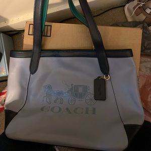 Coach NWT Horse Carriage Logo Twilight Multicolor Pebble Leather Snap Tote C5676